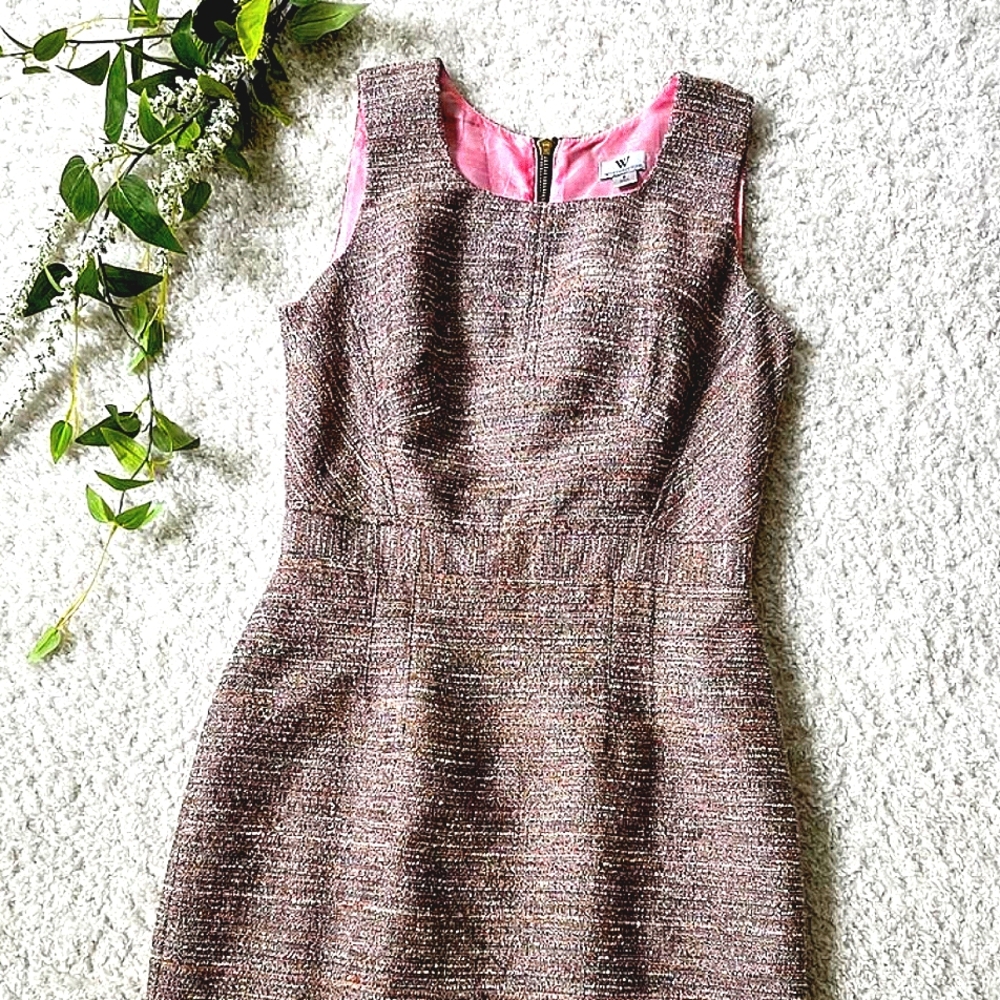 Worthington Brown & Pink metallic tweed pencil sheath dress